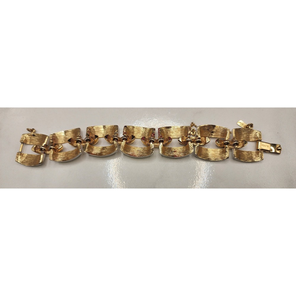 Vintage Monet White Enamel Gold Tone Link Bracelet Safety Chain READ - Picture 10 of 12